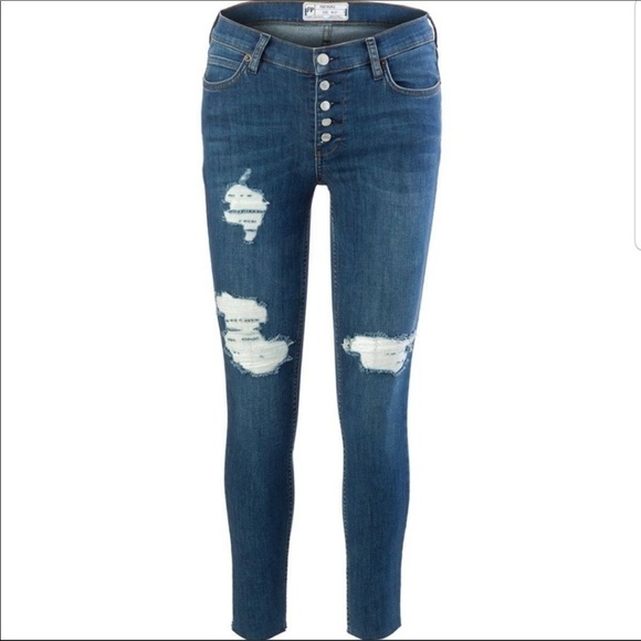 Free People Raw Hem Button Fly Skinny Jeans in Blue Size 25 - Picture 8 of 8